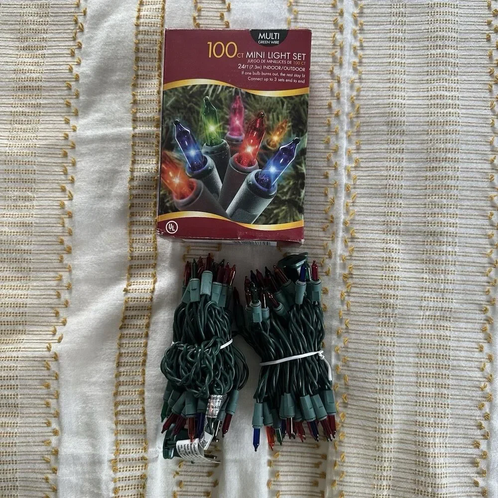 Multi Color 100ct Mini Light Set of Christmas Lights 24Ft Indoor/Outdoor